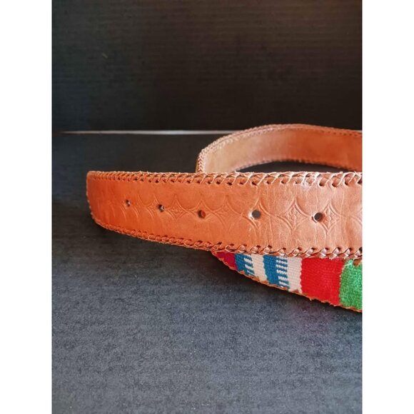 Handcrafted Guatemalan Leather Woven Colorful Belt M/L - Picture 3 of 6